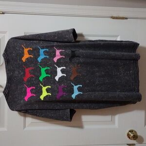 Victoria Secret PINK Logo Black Acid Wash Tee With Dog Logo One Size 🆕